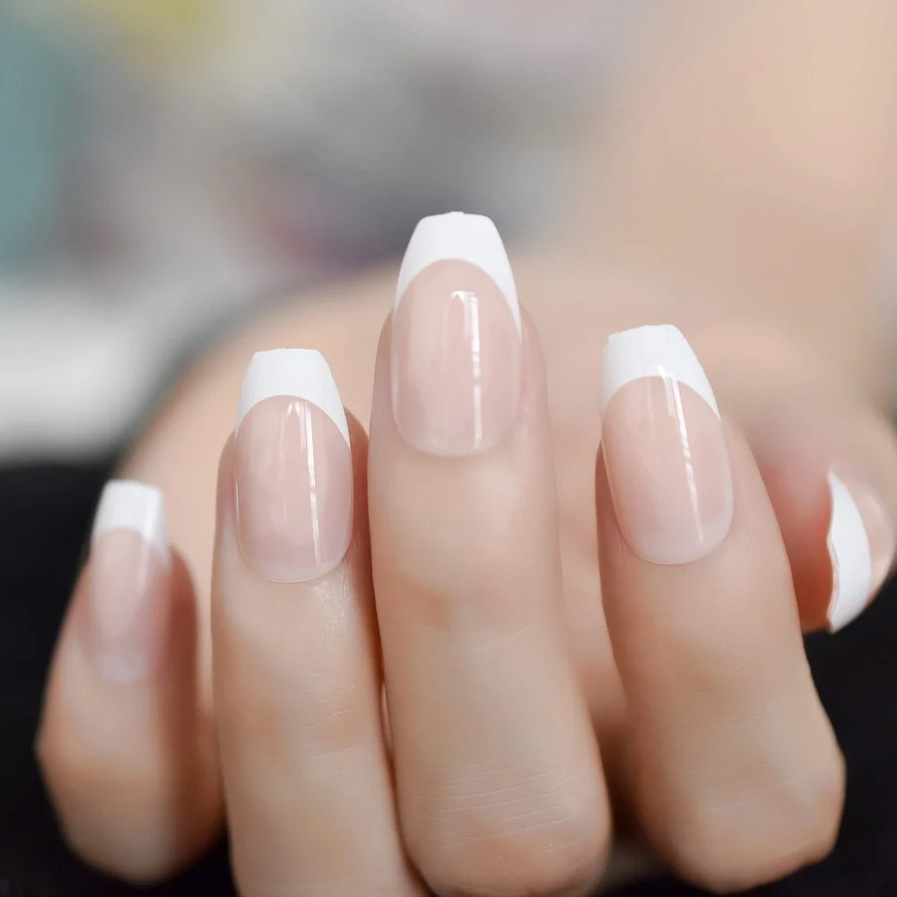 Medium Nude Clear Fake Nails With Red Rim U Press On Nail Whole Cover French Fingernails Set 24pcs-Nail Inspo