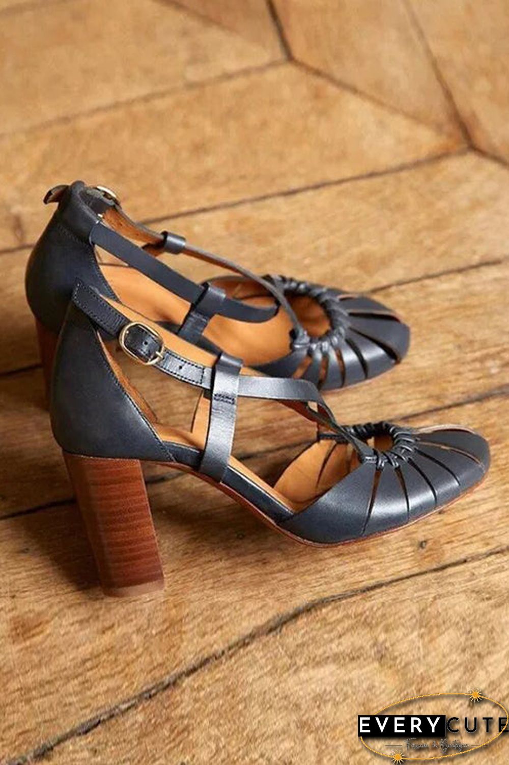 Multi Cross Strap Chunky High Heel Sandals