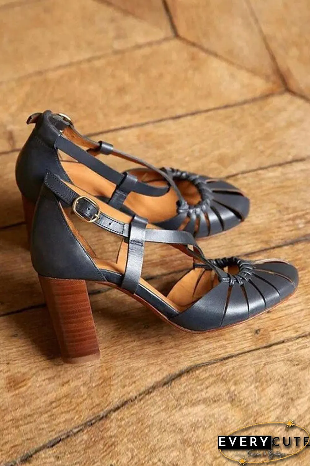 Multi Cross Strap Chunky High Heel Sandals