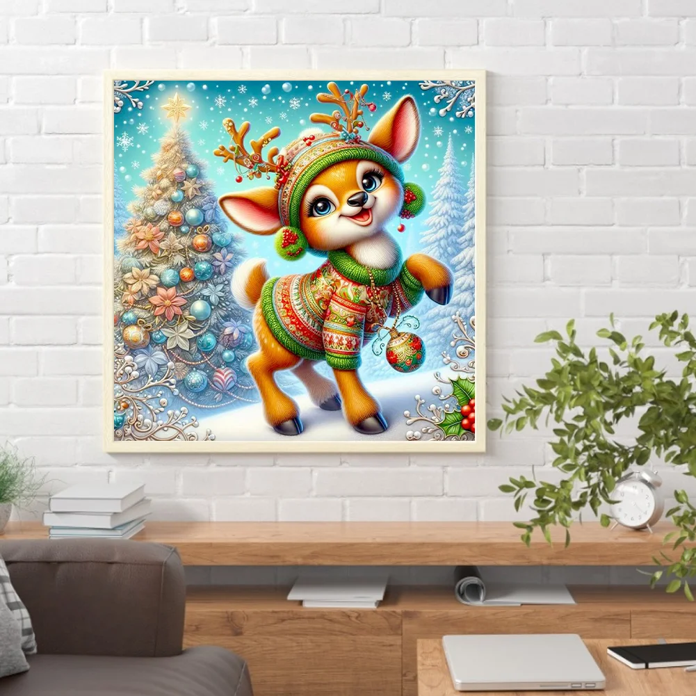 Diamond Painting - Full Round Drill - Xmas Deer(Canvas|30*30cm)