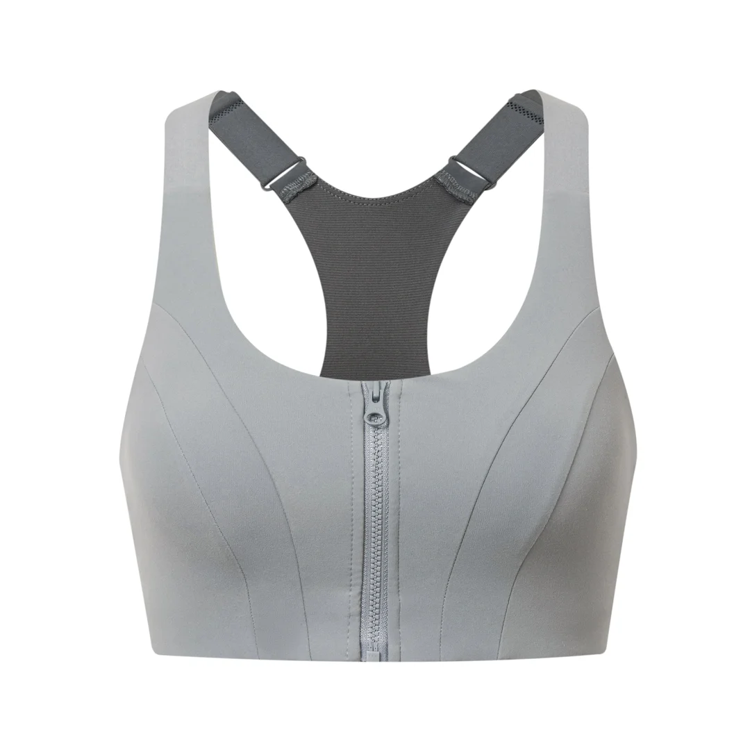 Front zipper shock-absorbing sports bra