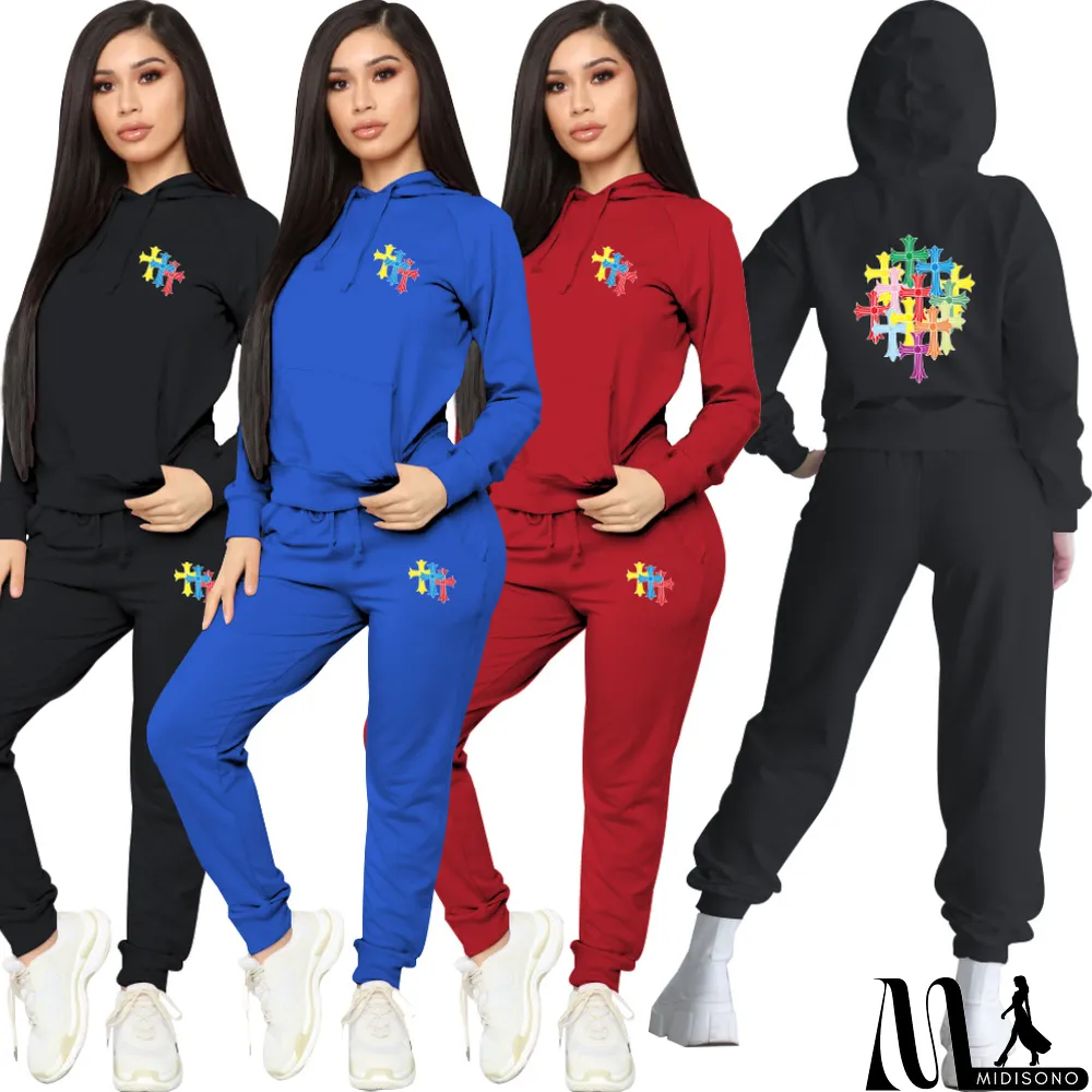 MidiSono - Plus Size Hooded Long Sleeve 2 Piece Pants Sets