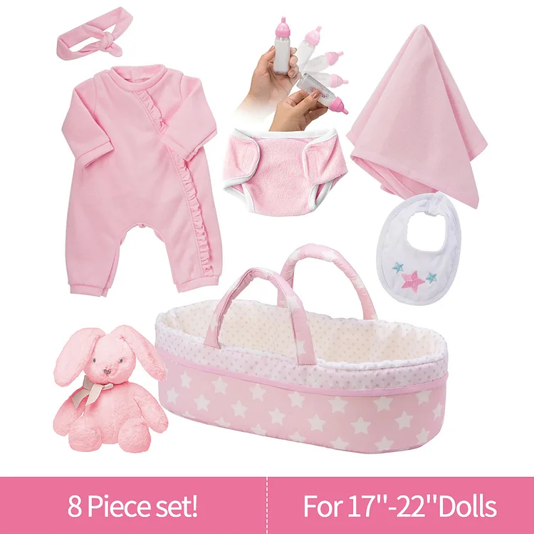 GSBO-Cutecozylife-[Suitable for 17'' - 22" doll] Adoption Reborn Baby Essentials-8pcs Gift Set [It's a Girl!]