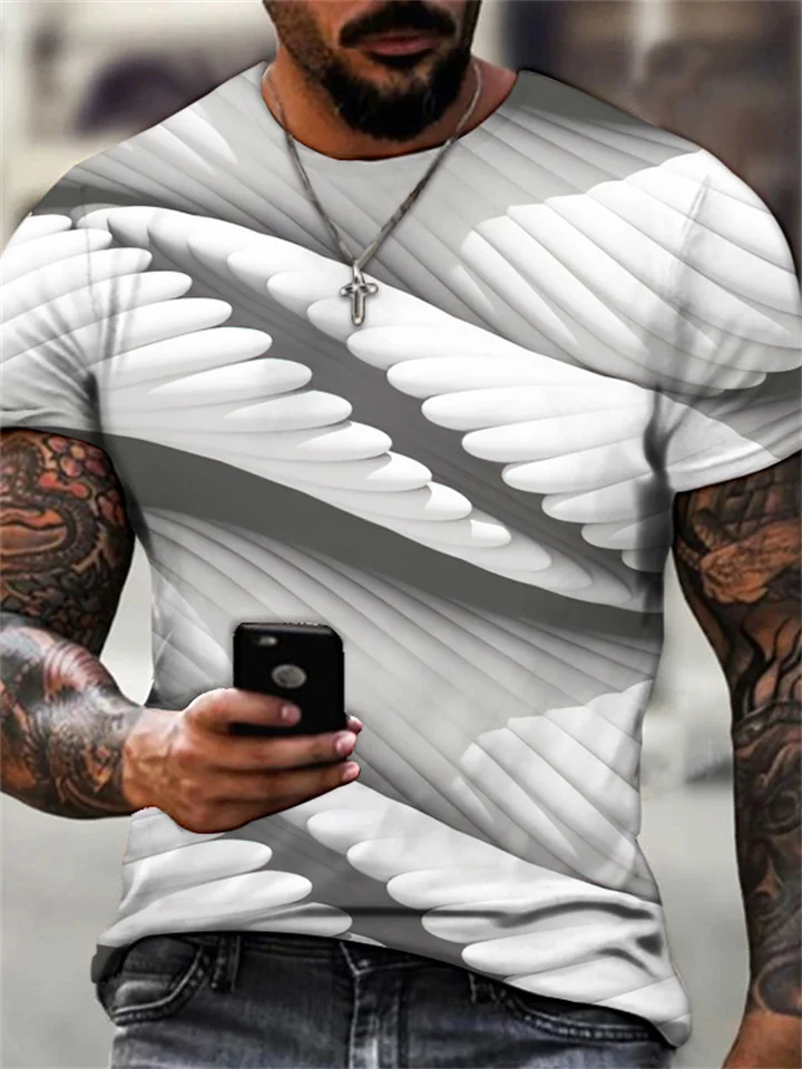 Men's Round Neck Casual T-shirt Arc Print Pattern Large Size Short Sleeve Summer