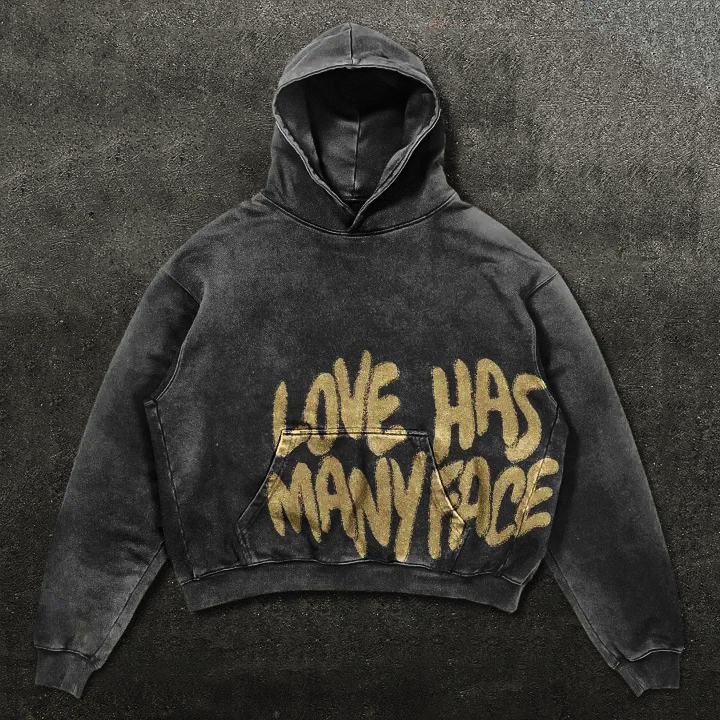 Loveciss®/ Love Has Many Face Letter Print Graphic Casual Street Washed Hoodie （Unisex）
