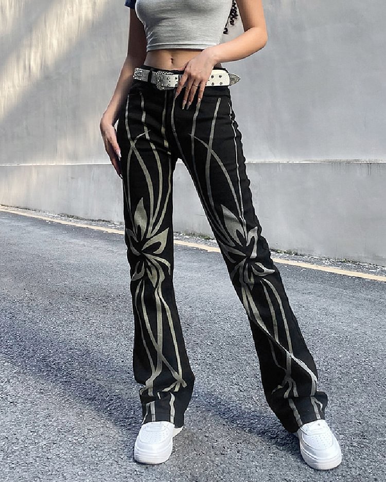 Y2K Fashion Print  Low-rise Denim Trousers-luchamp:luchamp