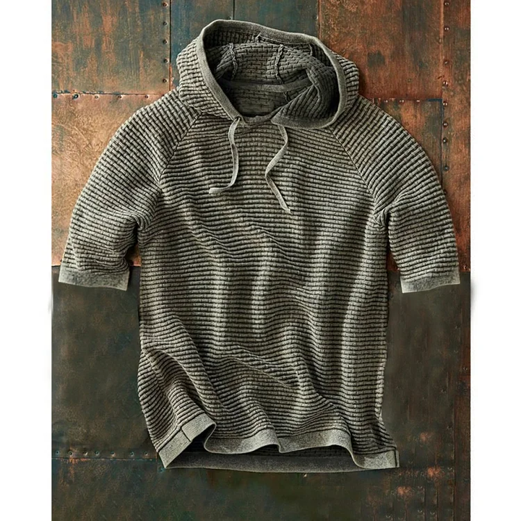 Men's casual retro short sleeve hooded tops