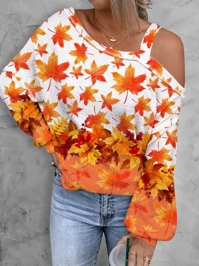 Autumn Maple Leaf Ladies Print Sweatshirt