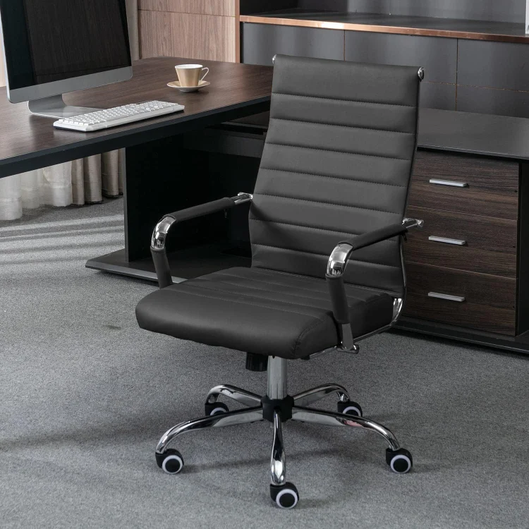 Office Desk Chair, Ergonomic Leather Modern Conference Room Chairs, Executive Ribbed Adjustable Swivel Rolling Chair for Home Office