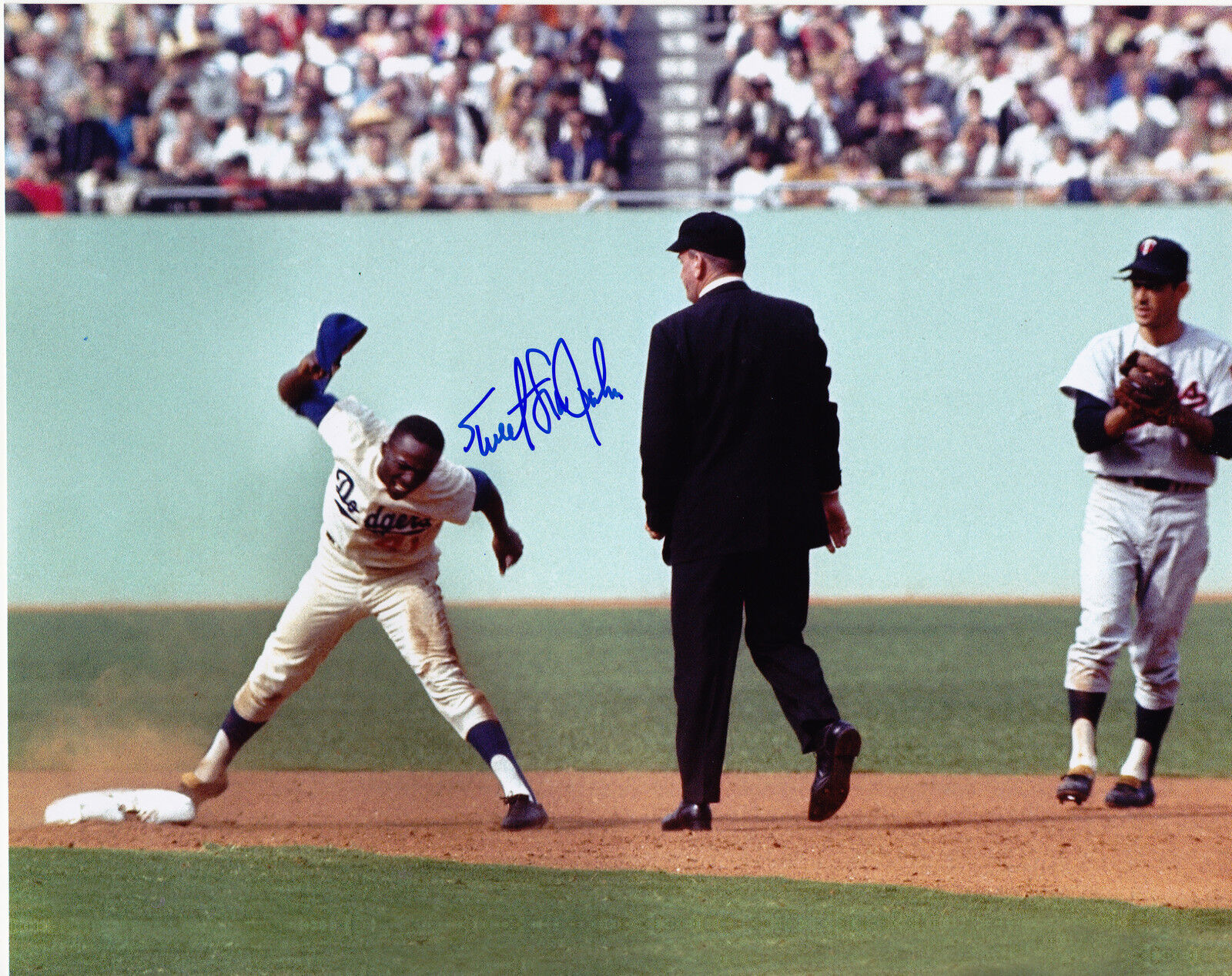 LOU JOHNSON LOS ANGELES DODGERS ACTION SIGNED 8x10