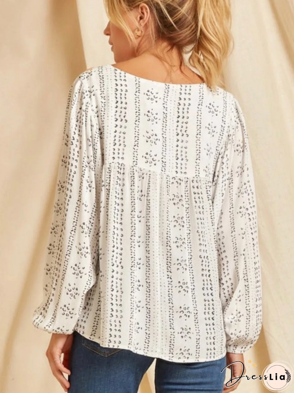 Beige Floral Embroidered Long Sleeve Bohemian Blouse