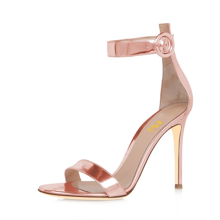 Rose Gold Shoes Metallic Ankle Strap Stiletto Heel Sandals |FSJ Shoes