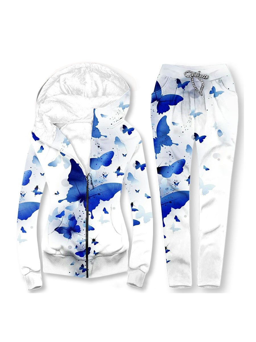Women's Contrast Print Casual Hoodie Set