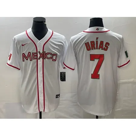 Men's Mexico Baseball #7 Julio Urias White 2023 World Baseball Classic Stitched Jersey T1Z8