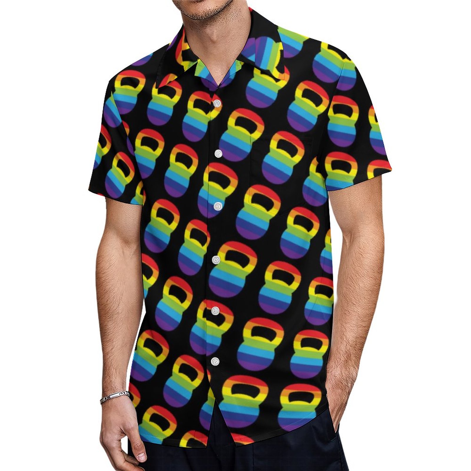 Rainbow Kettlebell Workout Hawaiian Shirt Mens Button Down Plus Size Tropical Hawaii Beach Shirts
