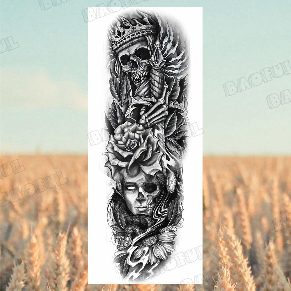 Gingf Tattoo Arm Sleeve For Women Men Realistic Compass Forest Thorns Rose Flower Maori Fake Tattoo Stickers Sexy Arm Tatoos