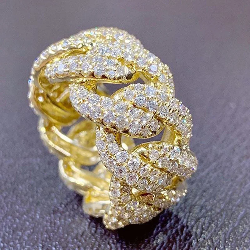 Hip Hop Sparkling 2 Rows Diamond Hollow Out Cuban Ring-VESSFUL