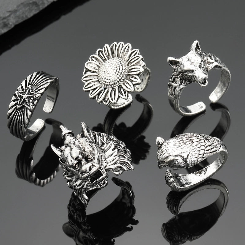 Fashion Metal Ring Retro Silver Feather Leaf Opening Alloy Ring