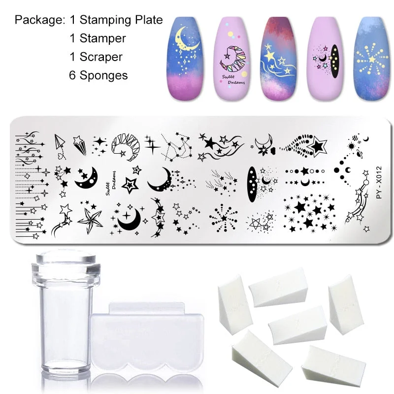 1 Set Nail Stamping Plates Geometry Lace Flower Dream Catcher with Jelly Stamper Scraper Sponge Nail Art Image Plate Tool-Nail Inspo