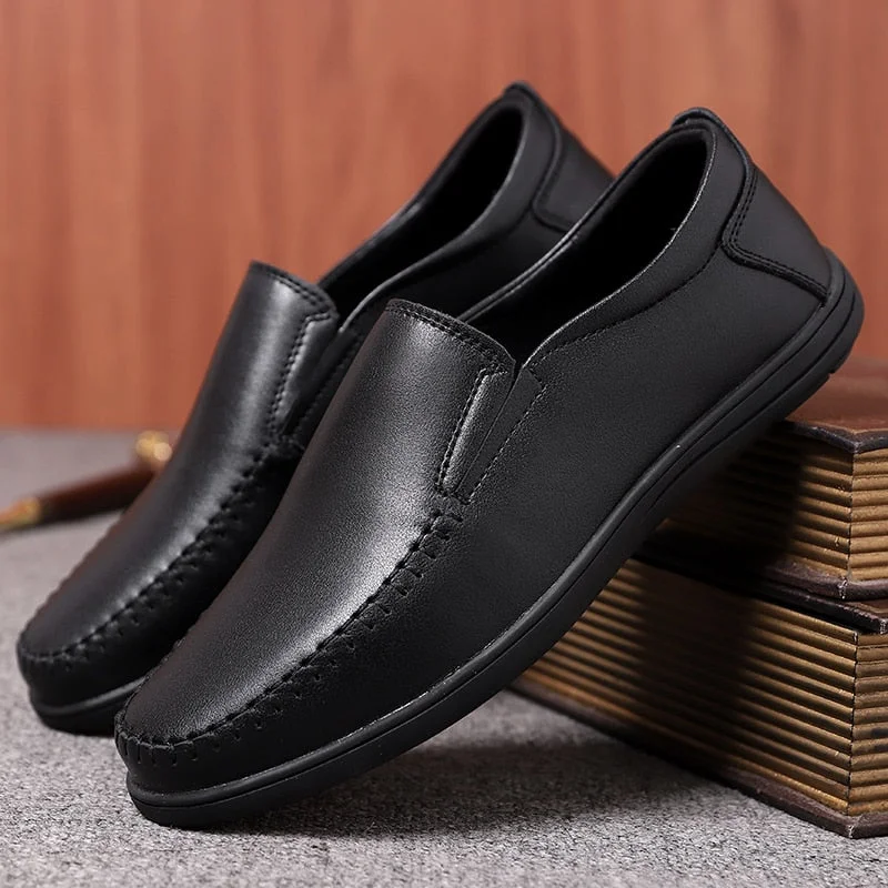 Genuine Leather Men Casual Shoes Luxury Brand Formal Business Mens Loafers Moccasins Breathable Slip on Male Driving Shoes Black