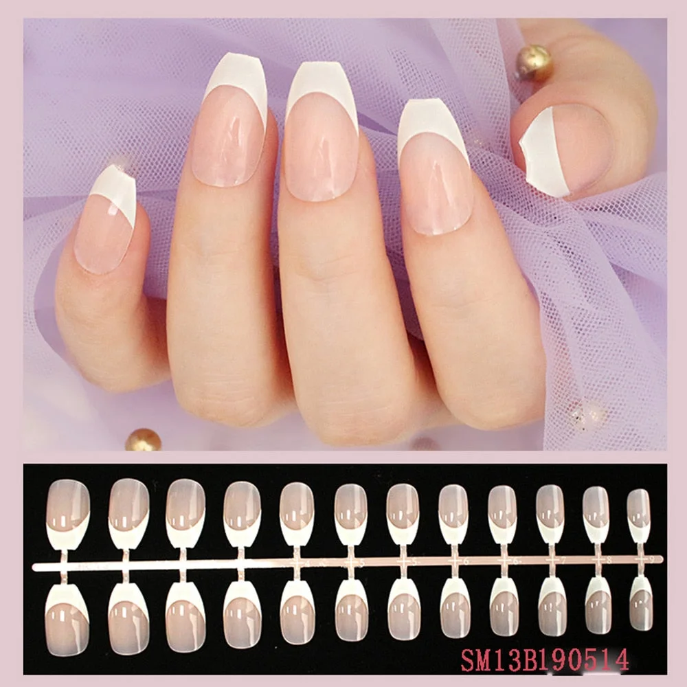 1set/24pcs French Fake Nails Matte /UV False Nail Detachable tips Nail Extension Manicure Art Press On Fake False Nails Beauty-Nail Inspo