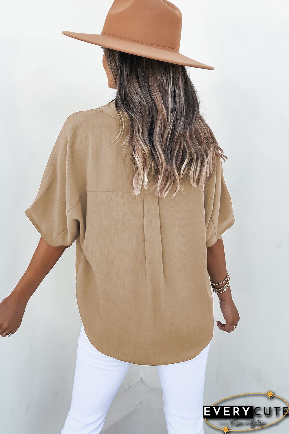 Khaki Button Front Short Sleeve Shirt
