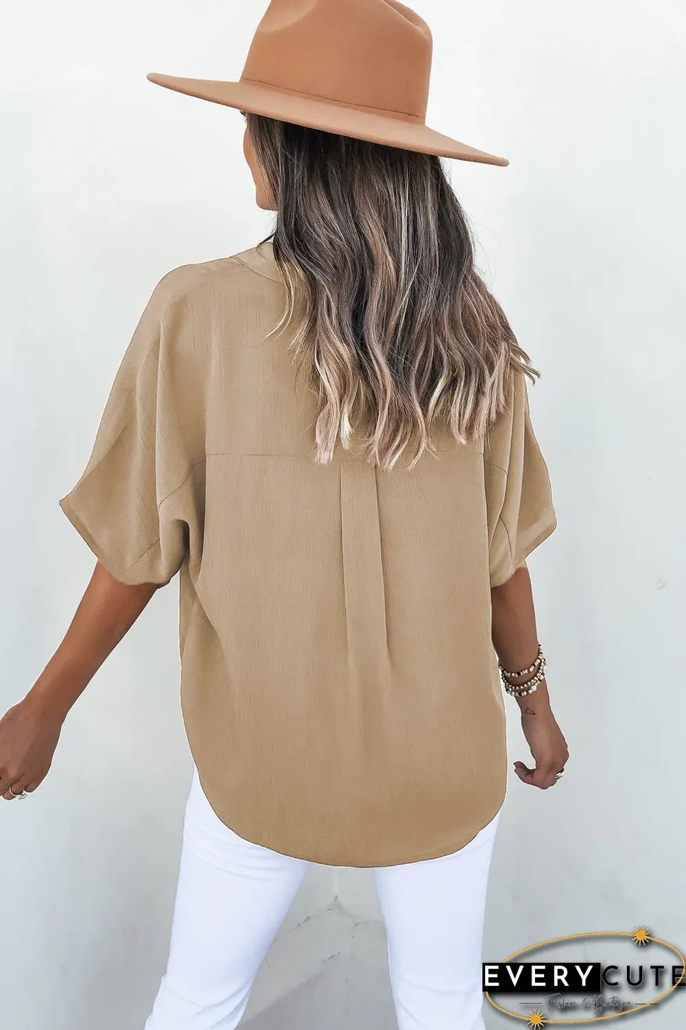 Khaki Button Front Short Sleeve Shirt
