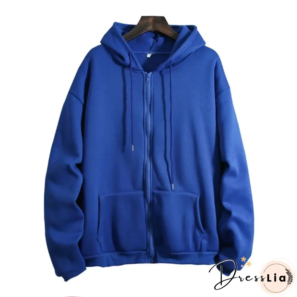 Loose Hooded Sweater Women's Autumn And Winter Large Size Zipper Cardigan Top Zip Up Hoodies Pullover