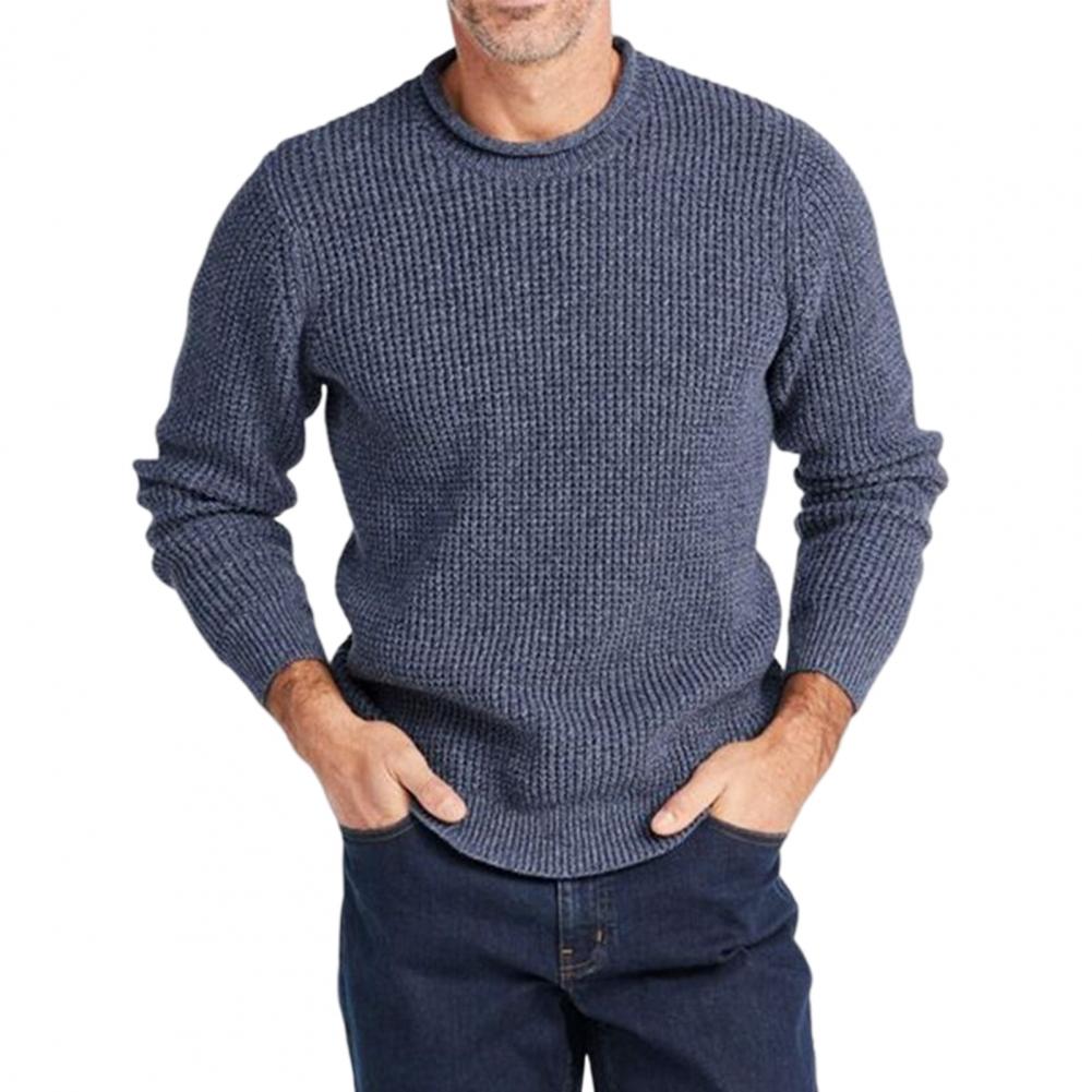Men'S Long Sleeves Solid Color Thicken Round Neck Knitting Sweater
