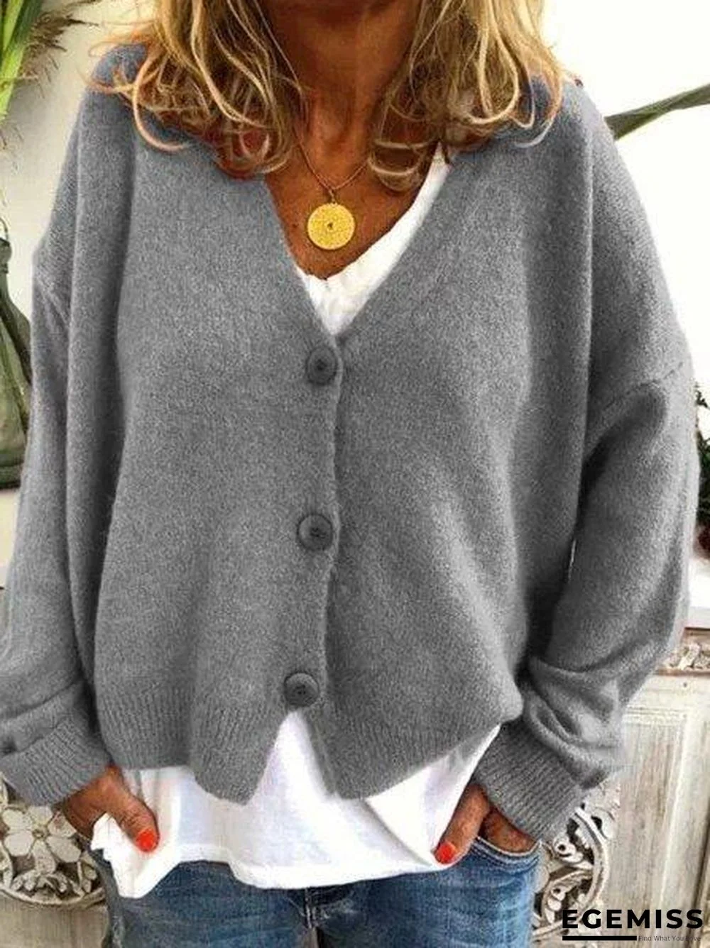 Fashion Long Sleeve Solid Wool Blend V Neck Sweaters | EGEMISS