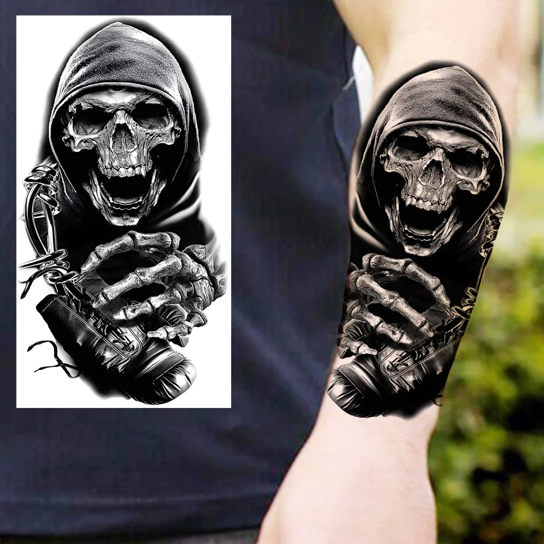 Sdrawing Praying Cross Temporary Tattoos For Men Adults Realistic Wolf Tiger Compass Skull Fake Tattoo Sticker Forearm Tatoos Arm