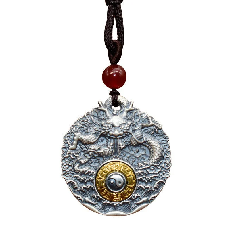 Dragon Yin Yang 999 Sterling Silver Rotatable Luck Necklace Pendant
