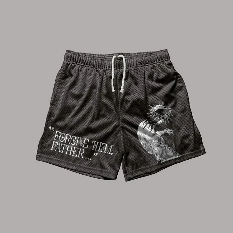 Forgive Them,Father Print Mesh Shorts