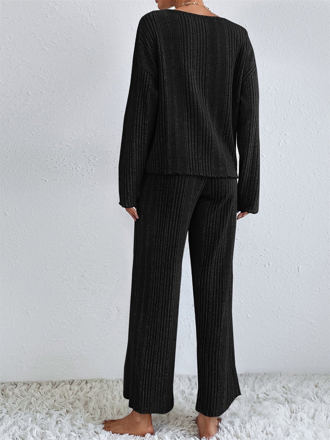 Women's Long Sleeve V-neck Solid Color Two-Piece Set