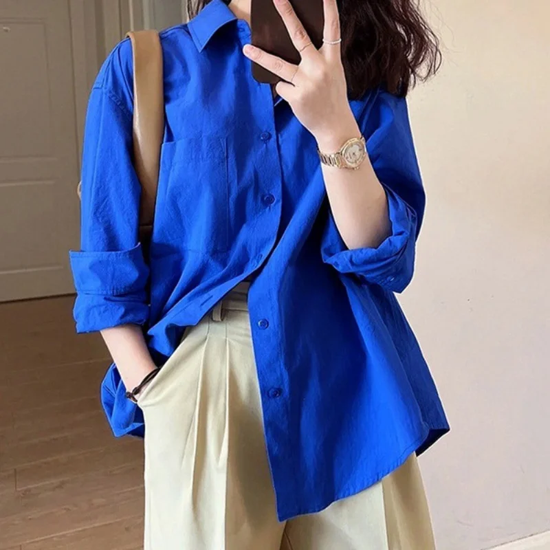 Athvotar Athvotar Shirt Women Spring And Autumn 2025 New Design Sense Of Small Solid Casual Folding Long-Sleeved Shirt Coat Top