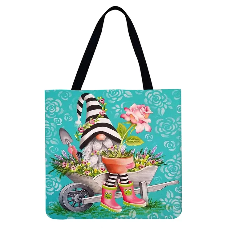 Cartoon Gnome Flower - Linen Tote Bag