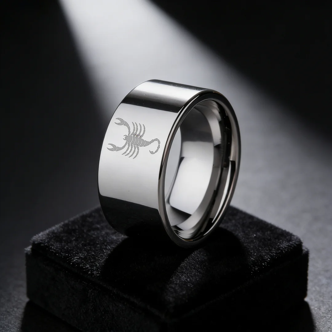 4MM 6MM 8MM 10MM Silver Flat Tungsten Carbide Rings Zodiac Scorpio Laser Couple Wedding Bands 