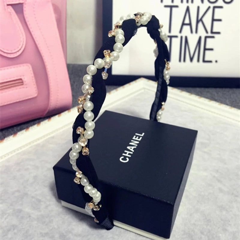 Women’s Fashion C Shape Cloth Handmade Artificial Pearls Rhinestones Hair Band