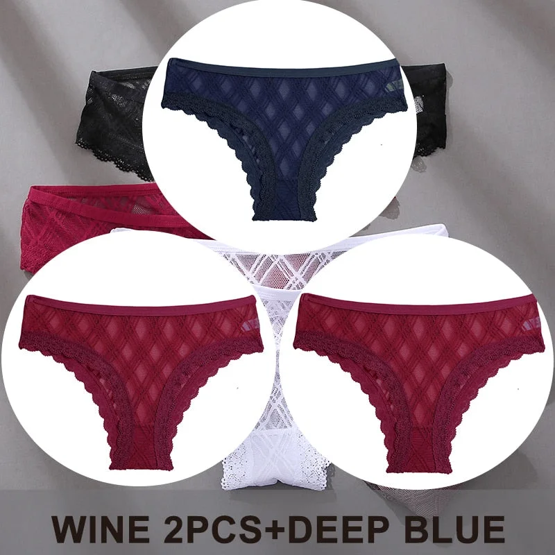 FINETOO 3PCS/Set Women's Panties Sexy Lace Lingerie Temptation Underwear Briefs Pespective Woman Thongs Mesh Underpants Female