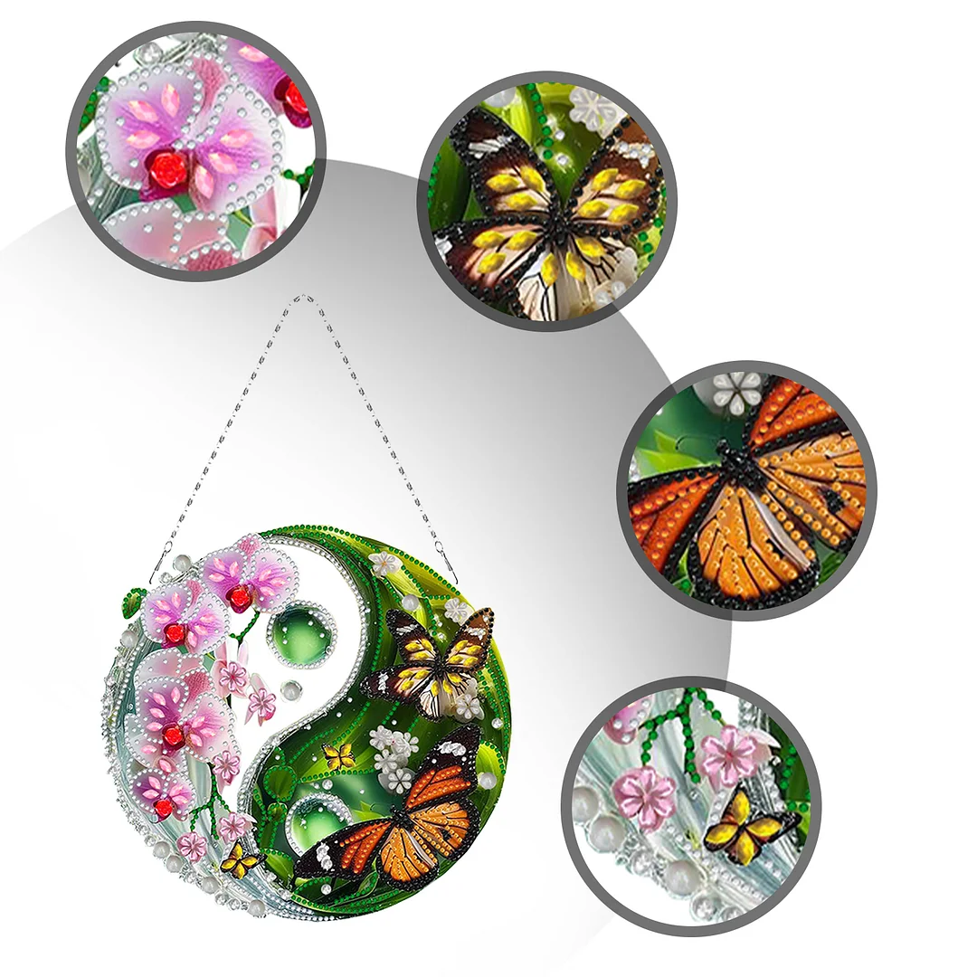 Butterfly Flower Yin Yang 2D Flat DIY Diamond Painting Set Diamond Art Pendant