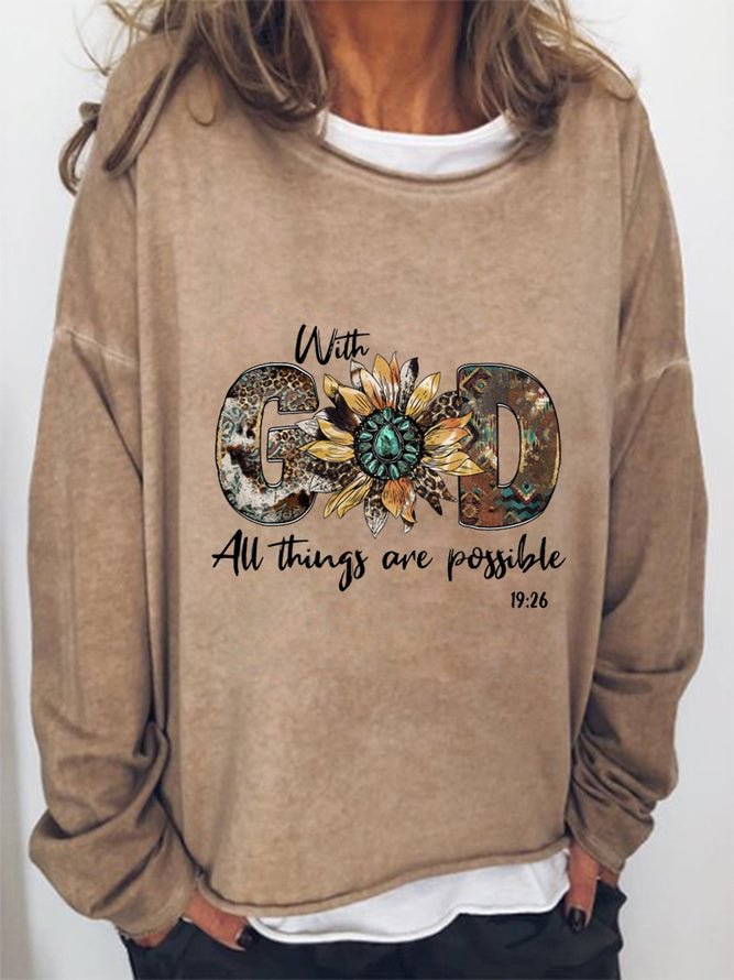 Long Sleeve Crew Neck God All Things Are Possible Casual Sweatshirt