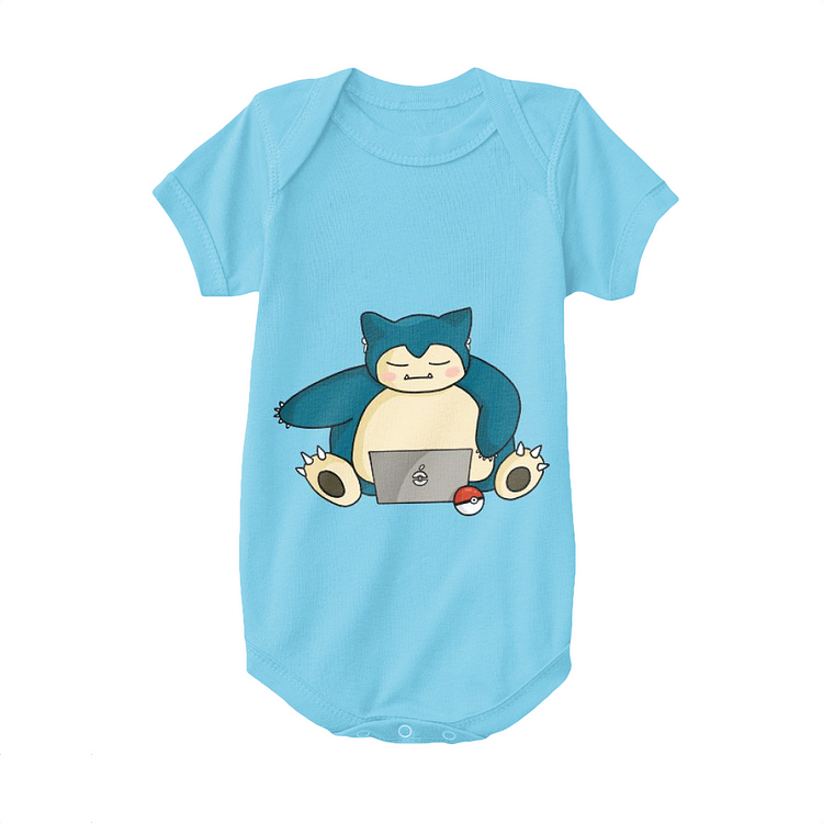 Snorlax Playing Computer With Airpods, Pokemon Baby Onesie