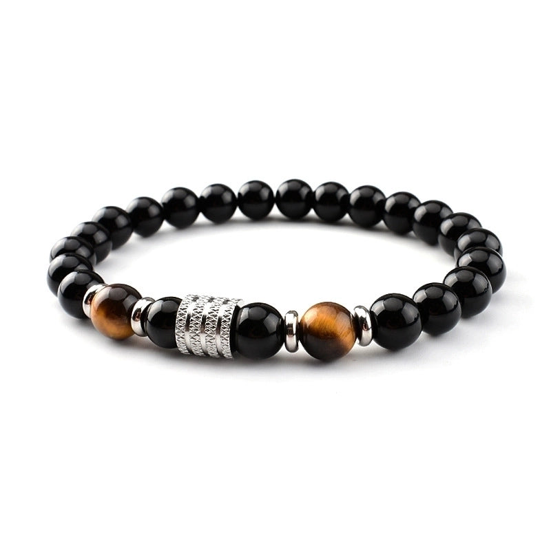 Minimalist Classic Style Round Stainless Steel Natural Stone Glass Chakra Bracelet