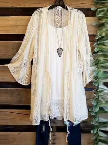 Cotton Linen Lace Women Cardigan Top