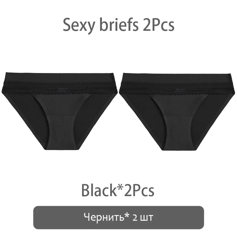 FINETOO 2Pcs/set Lace Panties Women Silk Underwear M-XL Smooth Panty Comfortable Girls Underpants Sexy Briefs 6 Colors Lingerie