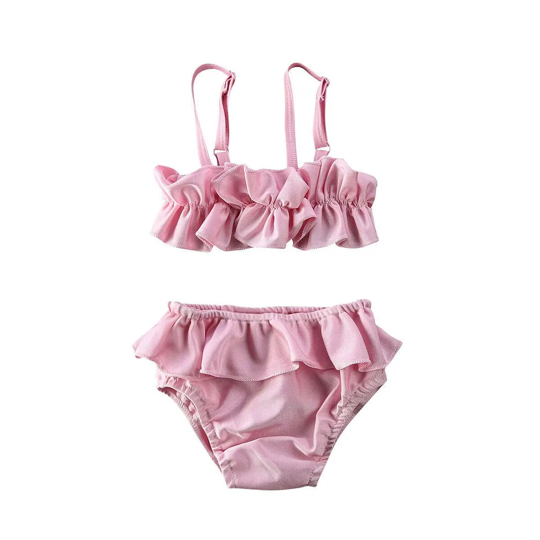2020 Summer Swimsuit Toddler Baby Girls Ruffle Sling Swimwear Bow Bikini Swimsuit Swimming Ruffled Solid Black 2Pcs Costume