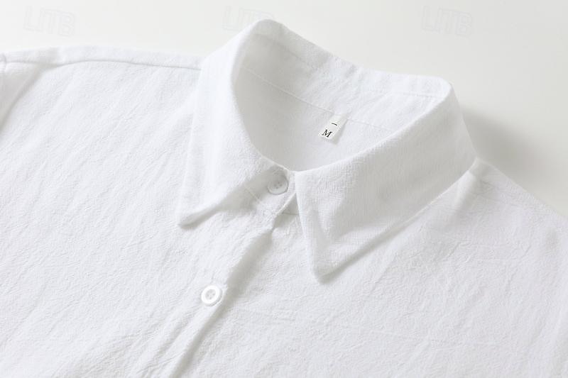 Women's White Dress Linen Dress Shirt Dress Mini Dress Button Basic Daily Shirt Collar 3/4 Length Sleeve Summer Spring Black White Plain 2024 - $29.99 –P3