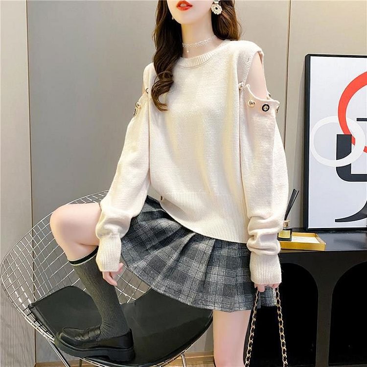 Long Sleeve Solid Cutout Sweater