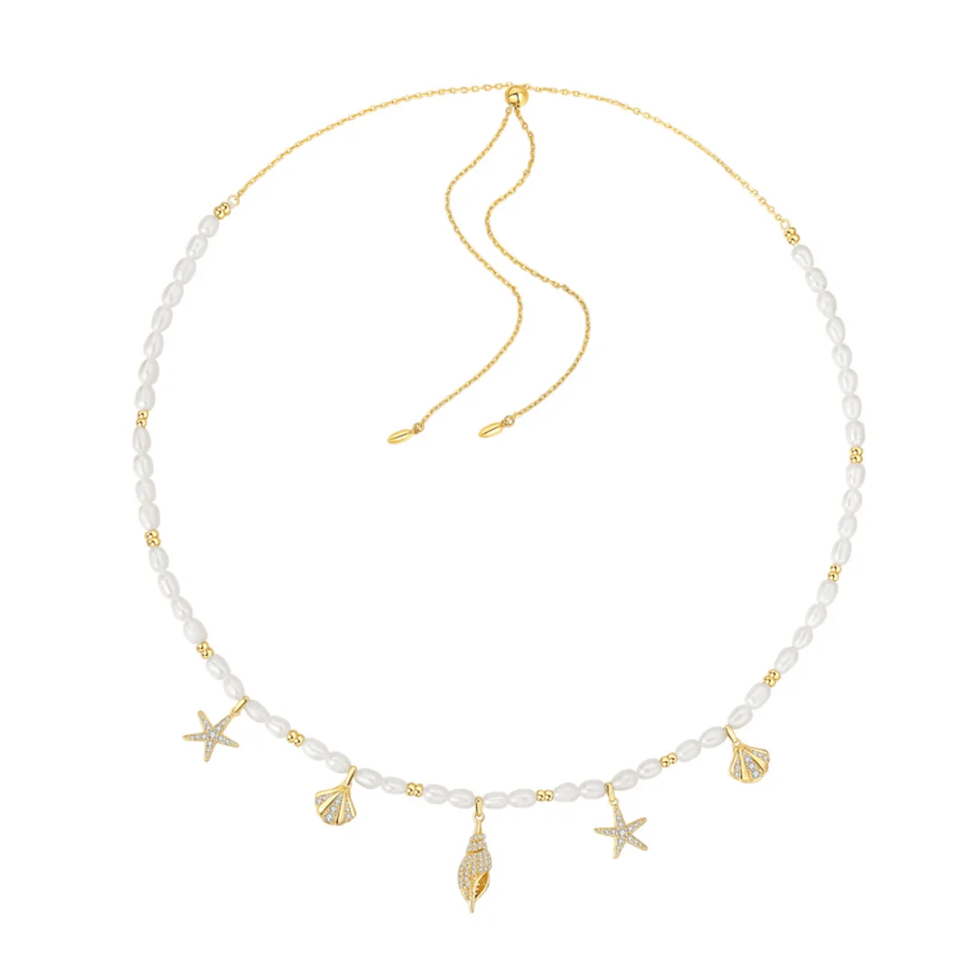 Women's Conch Shell Pendant Pearl Necklace