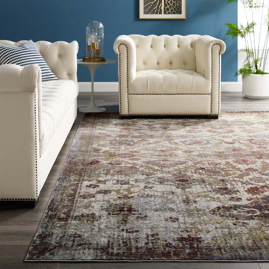 Modway Success Kaede Distressed Vintage Floral Moroccan Trellis 8x10 Area Rug Multicolored - R-1161-810